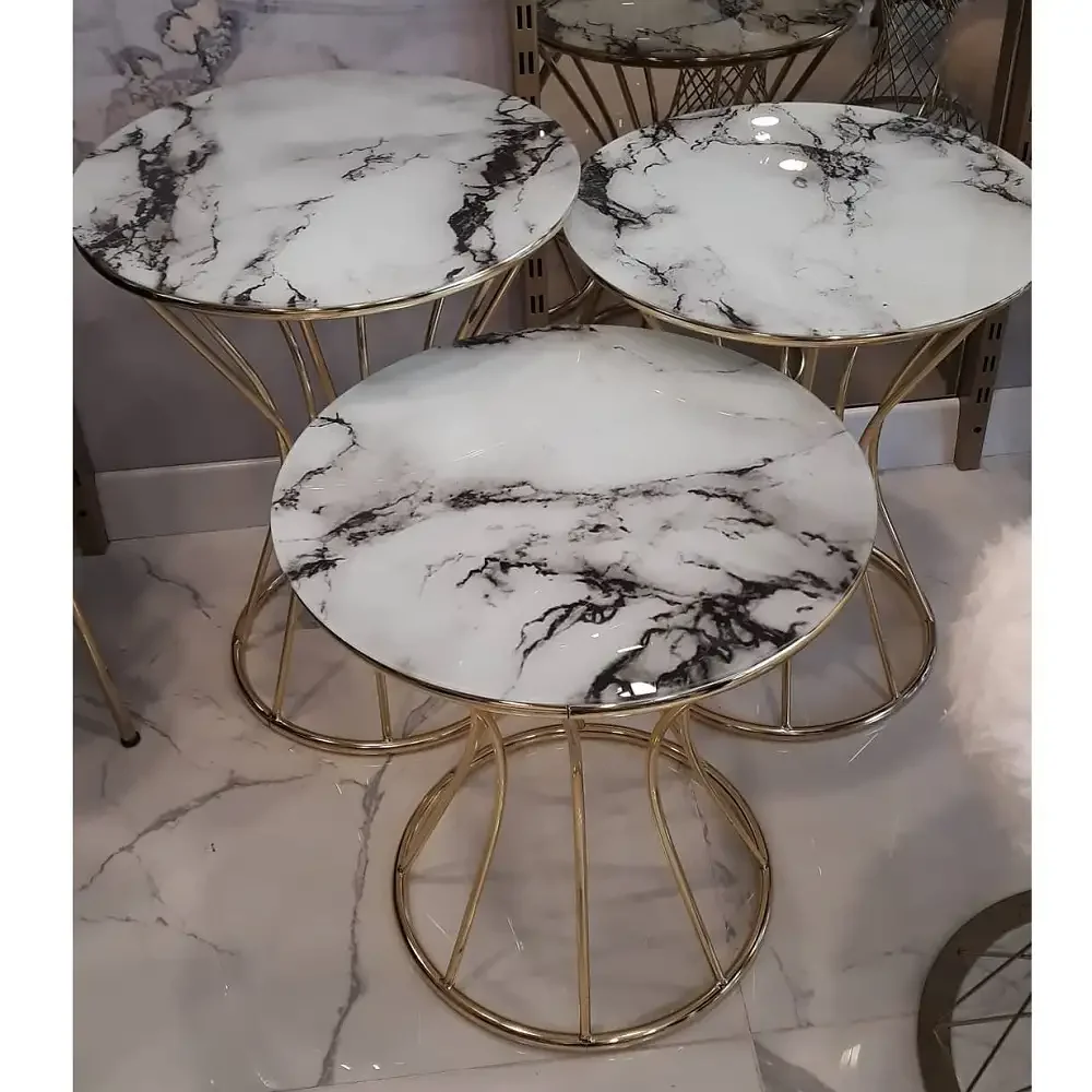 Set Masuta de Cafea, Sticla, Seria 259, Homs, 3 Buc, 5002-, Alb si Gold