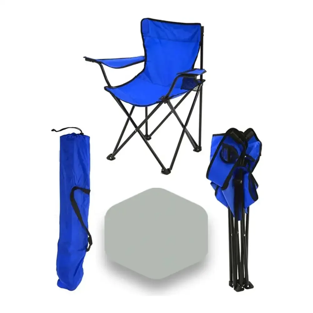 Scaune Pliabile cu Cotiere și Suport, Pentru Camping sau Grădină, Albastru