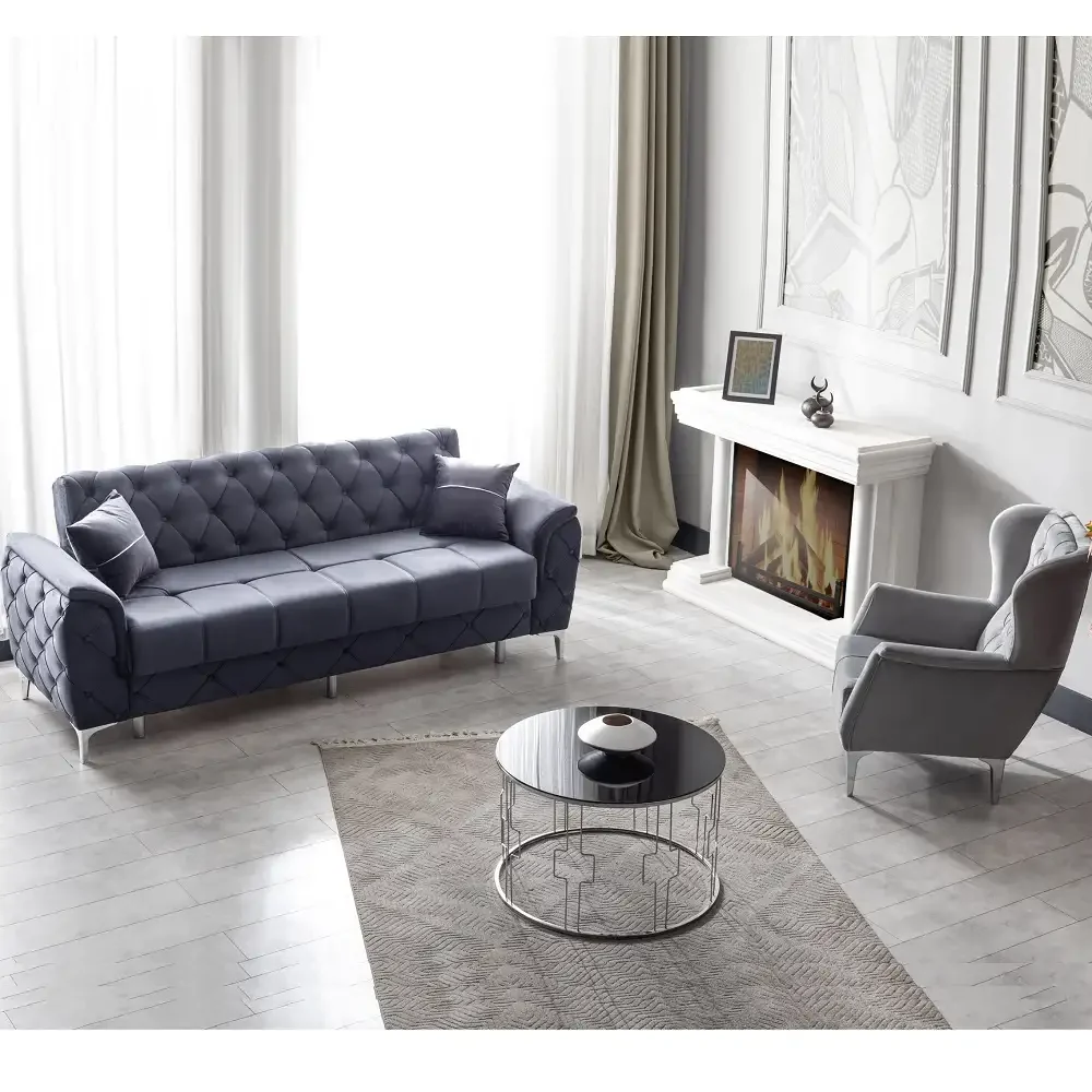 Canapea Extensibila 3 Locuri Living 233x90x92 Cm – Stofa, Gri Antracit – Cuba