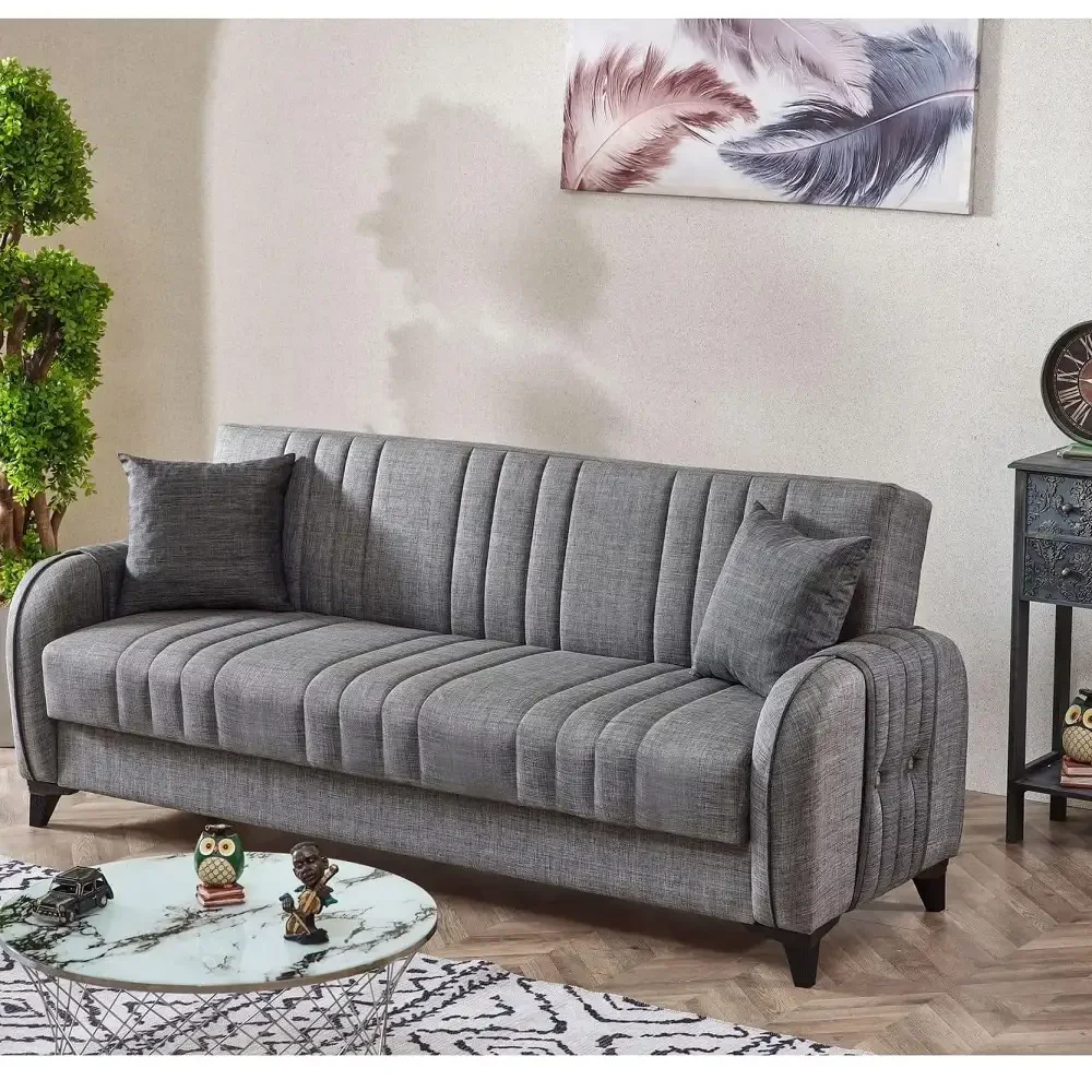 Canapea Extensibila cu Spatiu de Depozitare 220x87x93 cm – Stofa Gri – Elegance