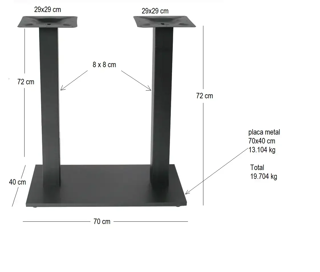 Picioare Metalice pentru Masa 120x70 cm, Negru