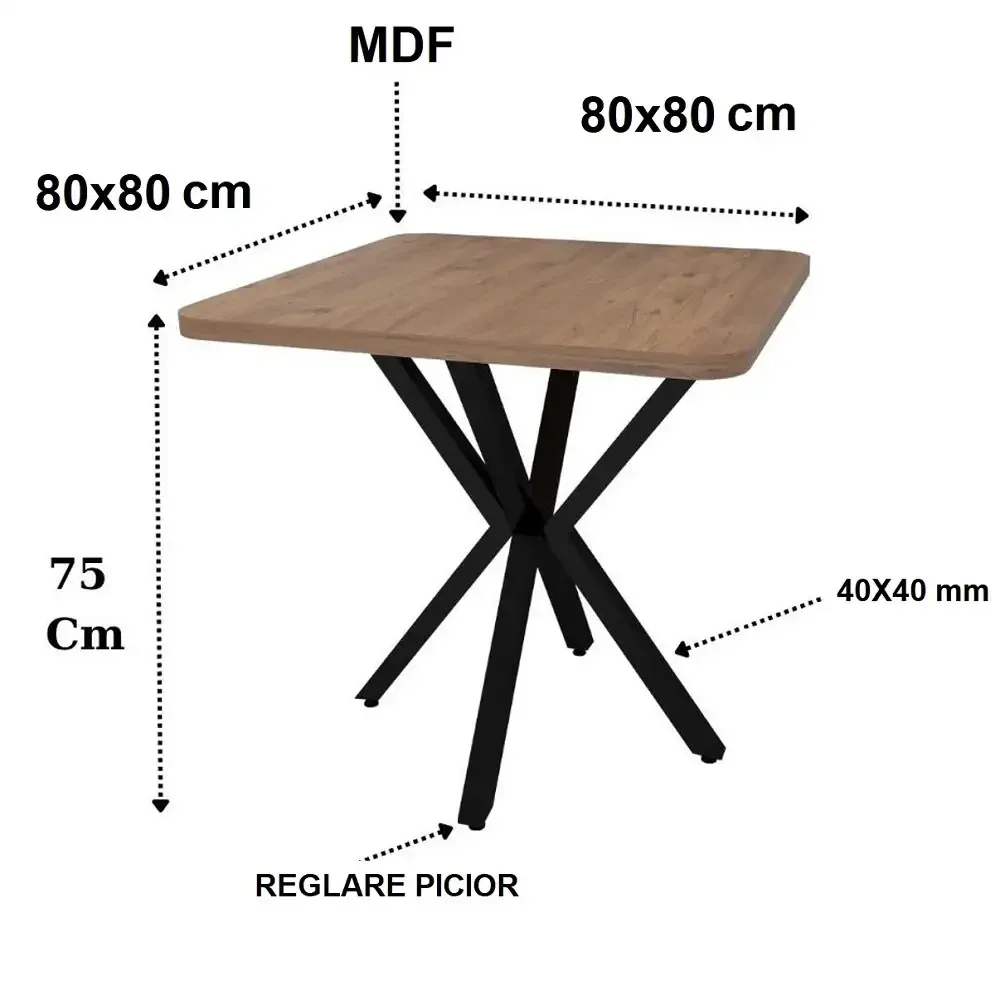 Masa de Bucatarie din MDF Patrat, Texturata, Homs 80x80x75 cm