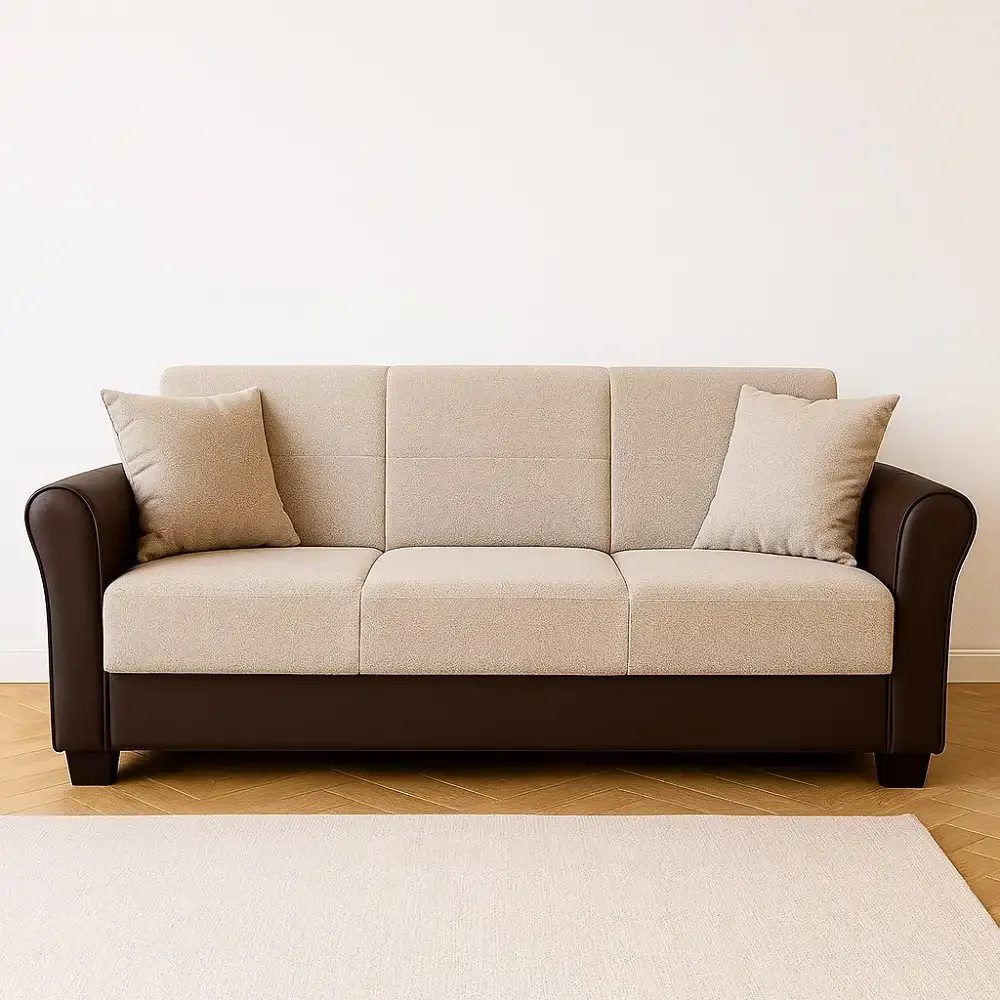 Canapea Extensibila 3 Loc Cu Spatiu De Depozitare – Stofa Maro Si Maro Deschis – Country