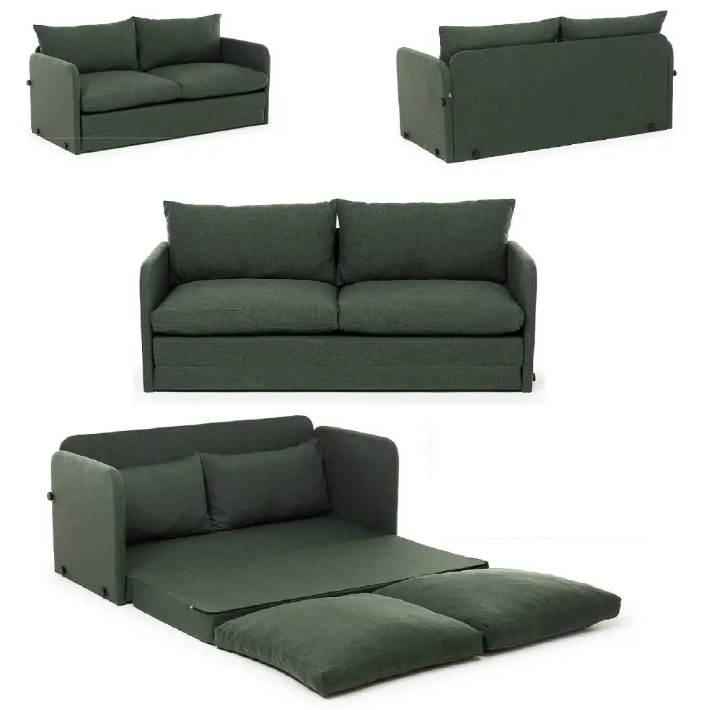 Canapea Extensibila 2 Locuri Moderna, 200x148 cm – Stofa Verde – Saga