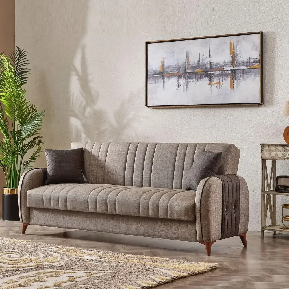 Canapea Extensibila Cu Spatiu de Depozitare 220x87x93 Cm – Stofa Maro – Elegance