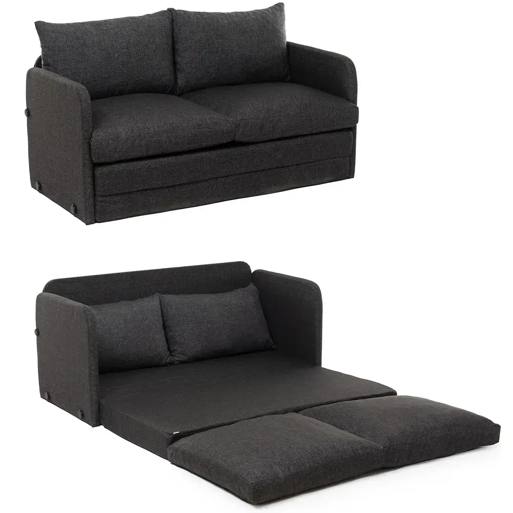 Canapea Extensibila 2 Locuri Moderna, 200x148 cm – Stofa Gri – Saga