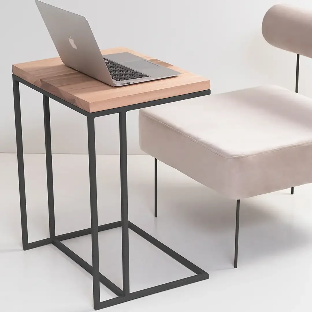 Masuta de Cafea in Stil Industrial, Metal-Lemn, Homs, Seria A-620, 50 x 35 x 60 cm, Negru/Nuc, 30316