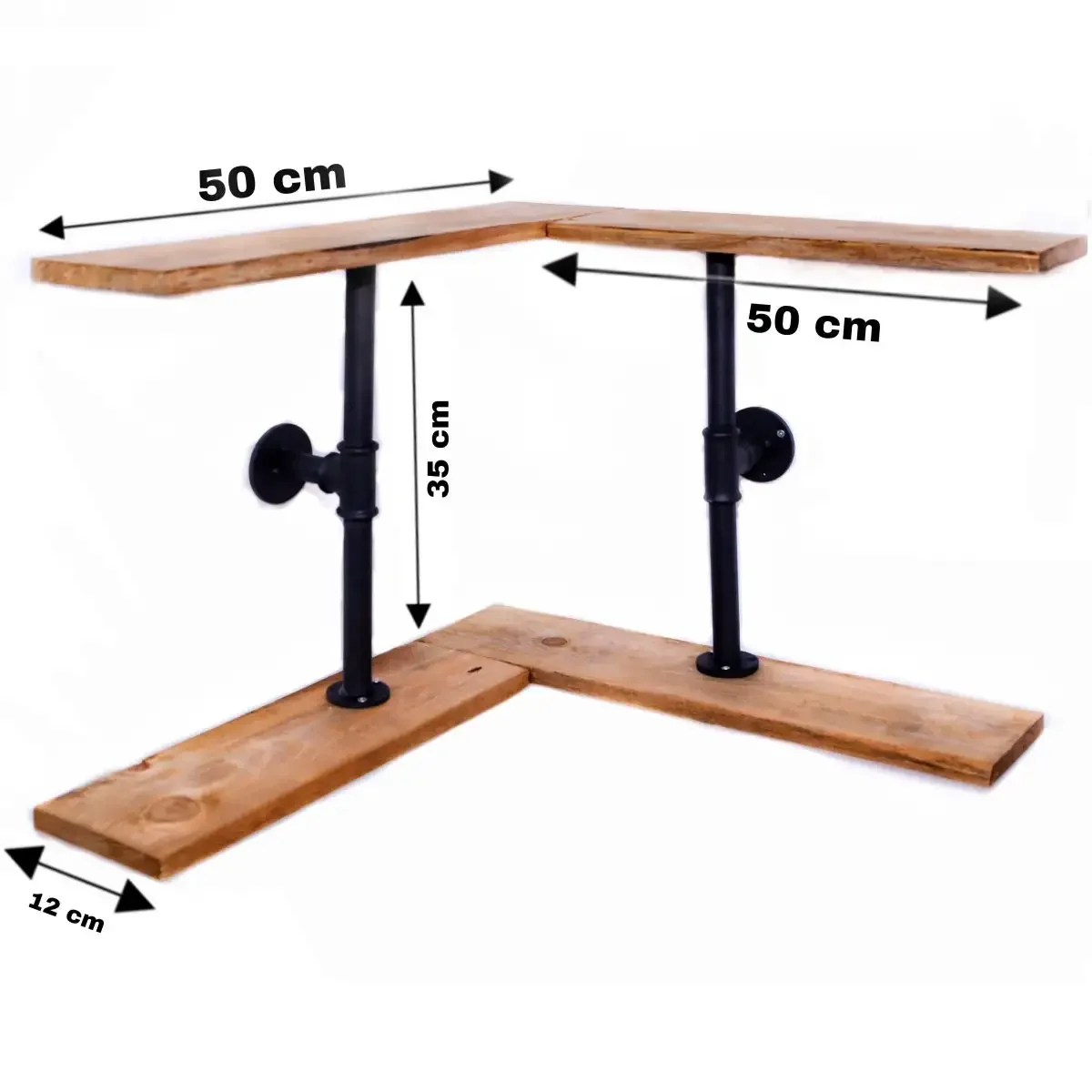 Raft Colt cu 2 Polite Stil Industrial din Lemn-Metal Homs 62x50x35x12 cm