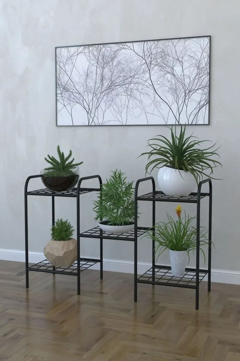 Etajera Metal pentru Flori 5 Rafturi Decor Homs 95 x 60 x 31 cm, Negru