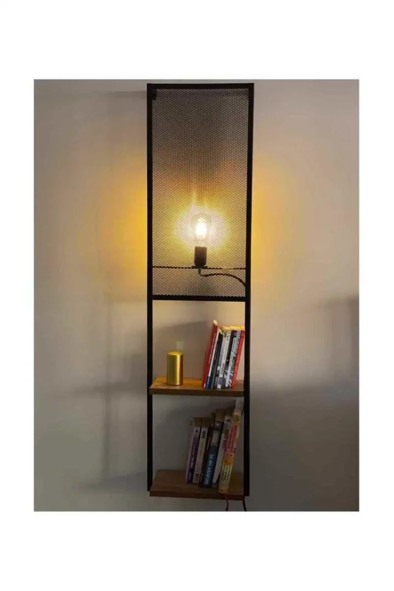 Raft de Perete Iluminat, Aleron Homs, Lemn/Metal, 33 x 16 x 125 cm, Negru/Natur