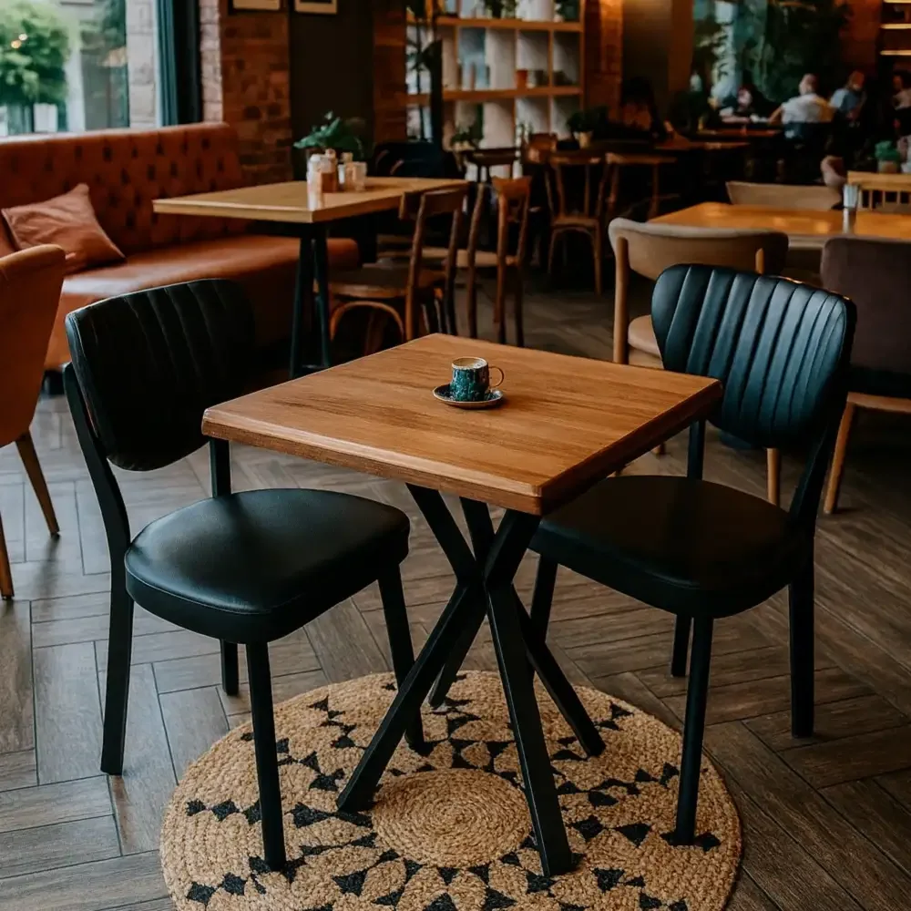 Set Masa Bucatarie cu 2 Scaune, Masa MDF, Nuc, 80x80x74 cm