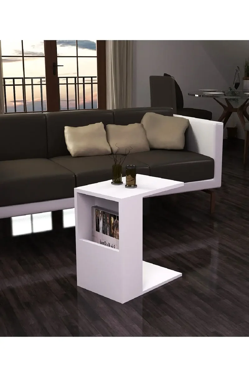 Masuta Cafea Laterala Alba Cu Spatiu Depozitare Carmen Homs