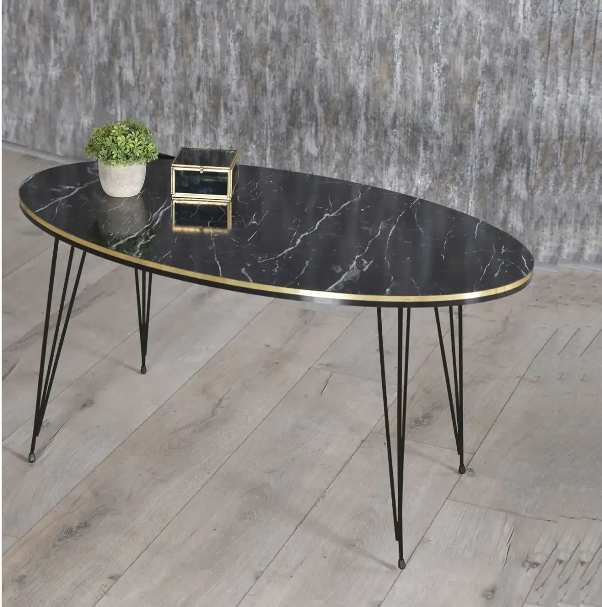 Măsuță de Cafea Ovală Auriu Negru, 90x50x43 cm, 20153