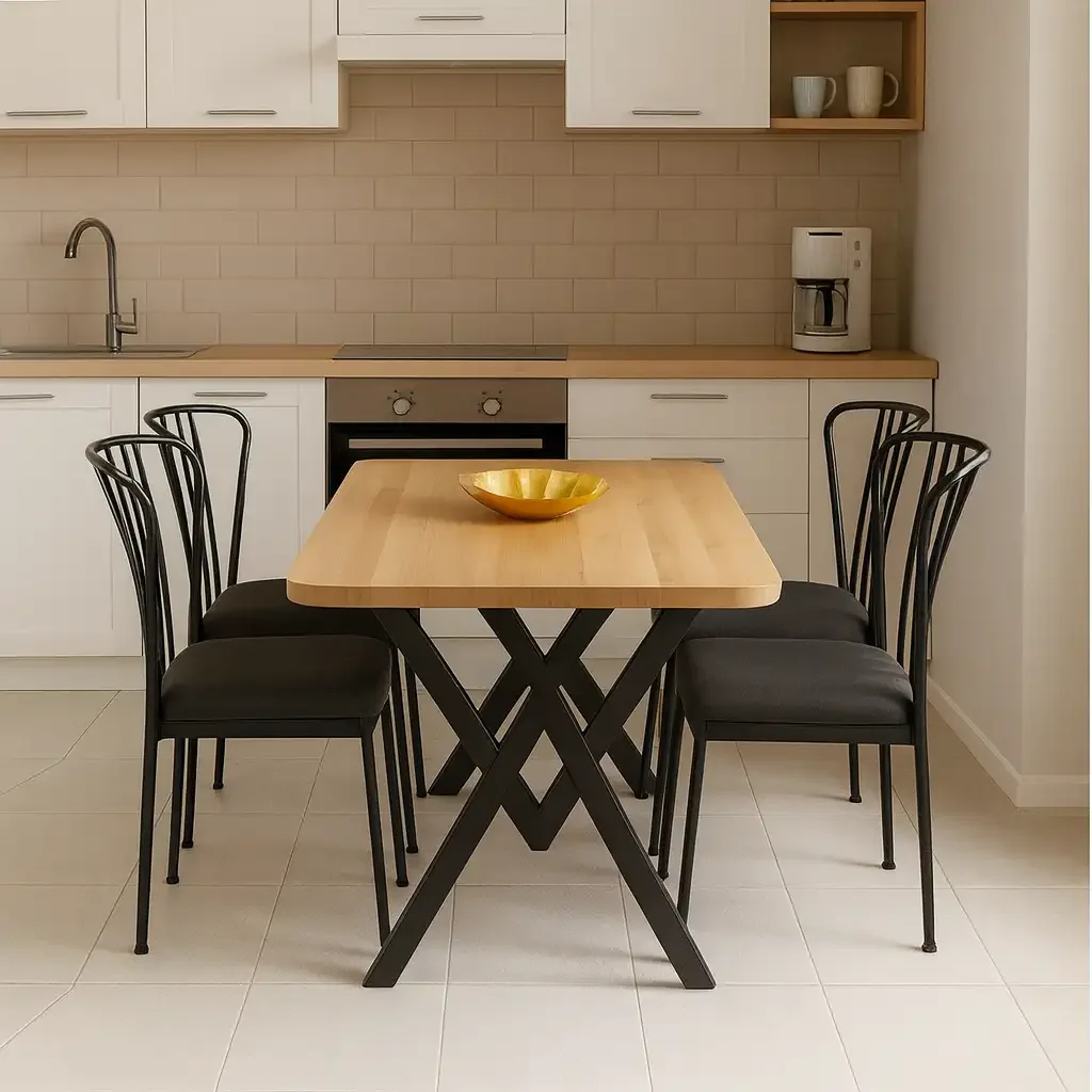 Set Masa Cu 4 Scaune Metal, Amsterdam Homs, Nuc/Negru 70 X 110 Cm