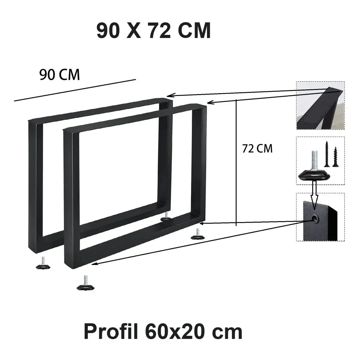 Set 2 Picioare Masă Metal, 90 cm, Înălțime 72 cm