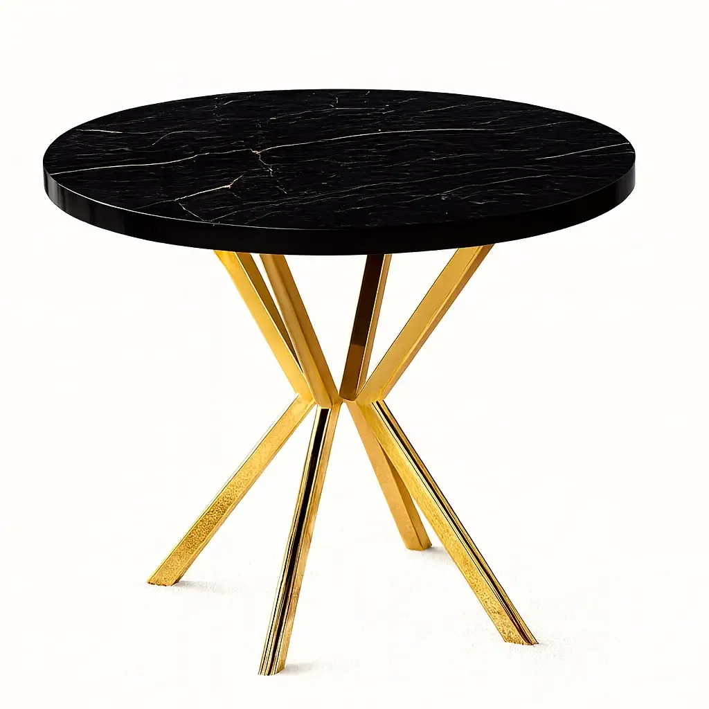 Masa de Bucatarie Rotunda din MDF, Marmorat Negru, Texturata, Homs 80x80x75 cm