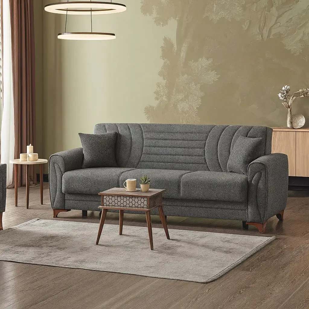 Canapea Extensibila 3 Locuri Cu Lada De Depozitare Tara Homs, Gri