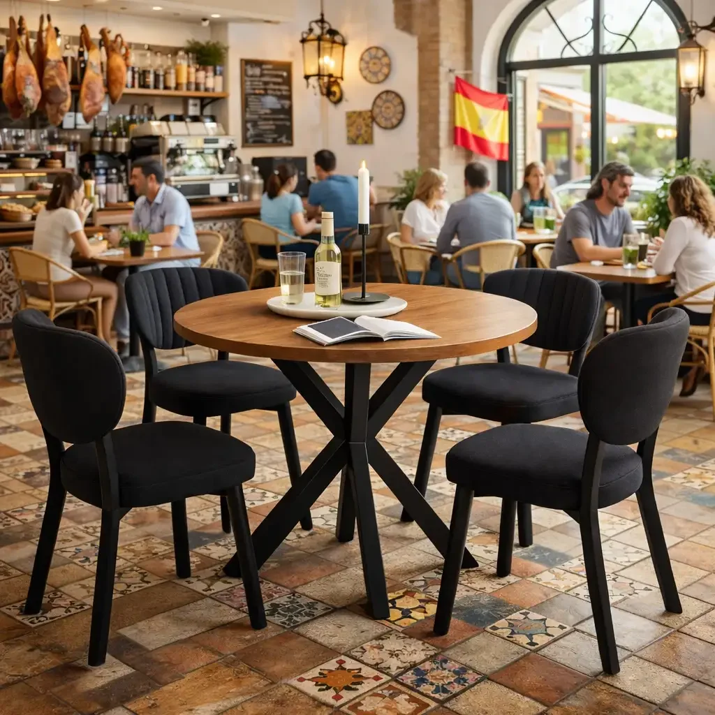 Masa de Bucatarie Rotunda din MDF, Nuc-Negru, Homs 80x80x75 cm