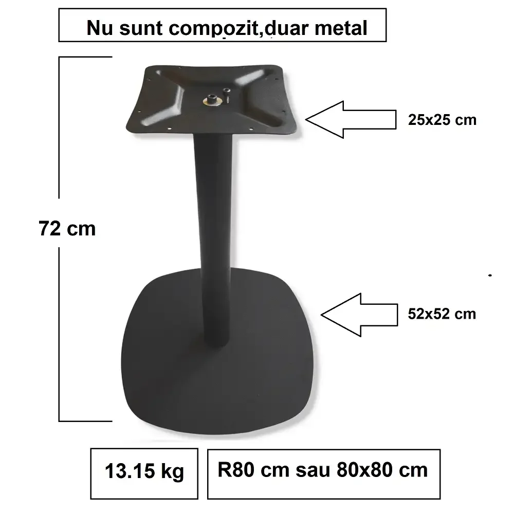Picioare Metalice pentru Masa Brussel, Negru, 80 cm