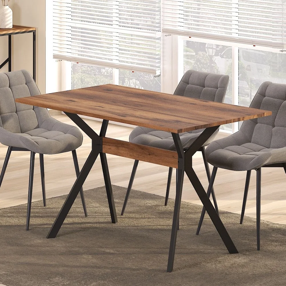 Masa Bucatarie Texturata Agatha, Nuc-Negru, 120 cm