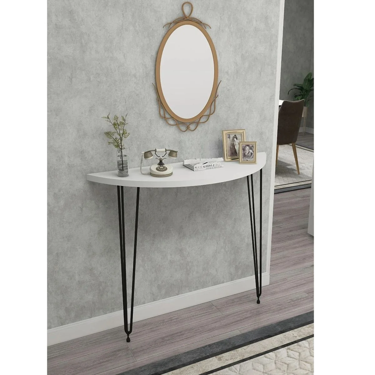 Consola Oval Alb-Negru, Seria A-630, Homs, 80x18x85 cm, 40047