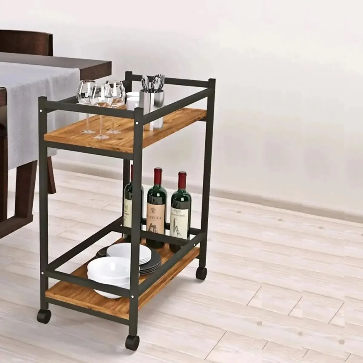 Resigilat: Măsuță Servire cu Roti, Clasic Homs, 81X34x61 cm, Nuc-Negru