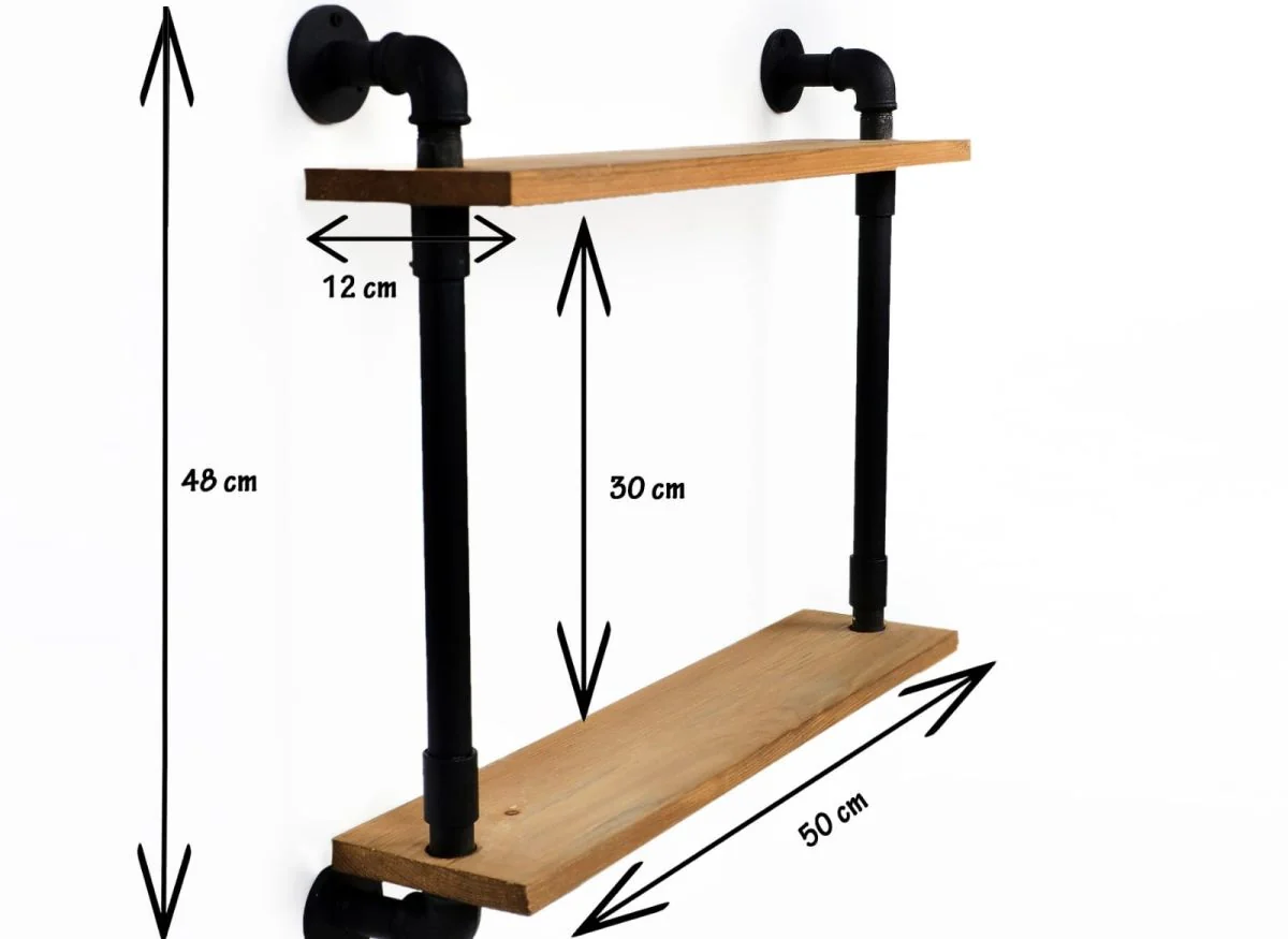 Raft cu 2 Polite Stil Industrial din Lemn-Metal Homs 50x48x12 cm