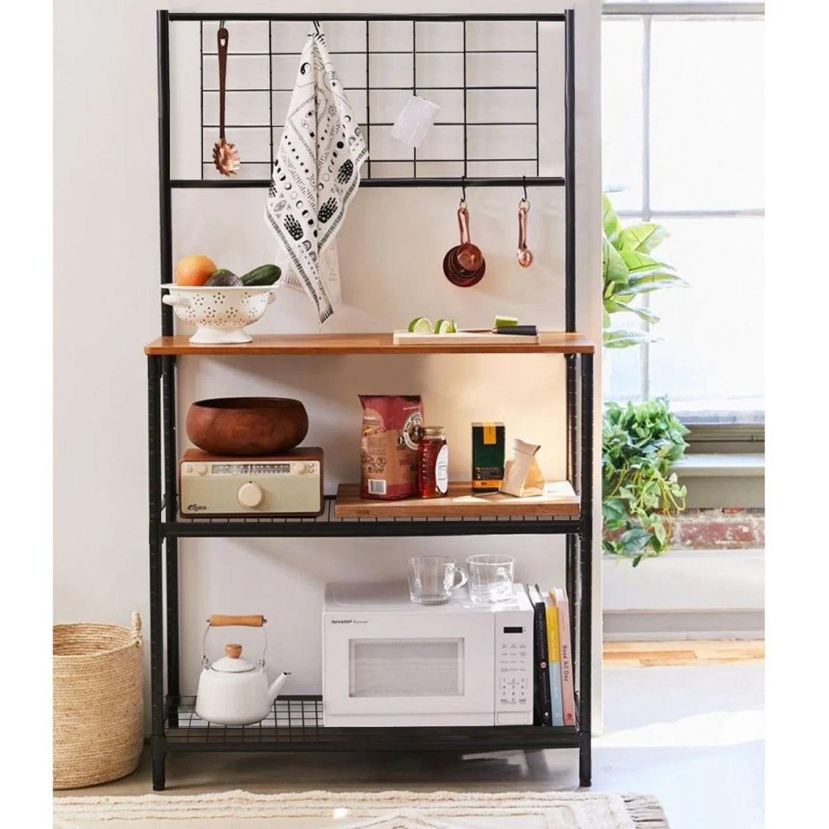 Masa Lucru Bucatarie cu Rafturi Ben Homs Profil Metalic, Negru-Maro