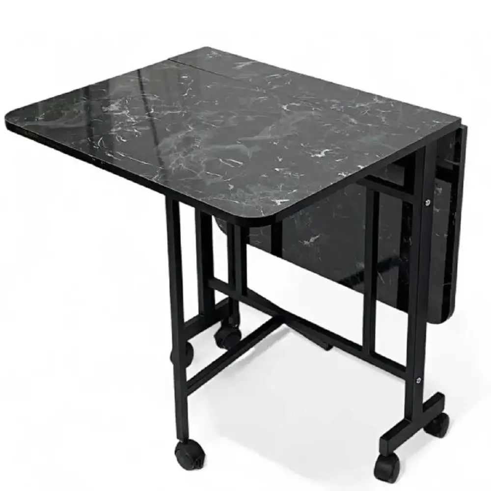 Masa Bucatarie Pliabila Cu Roti Homs Negru Marmorat 120 X 80 X 74 Cm
