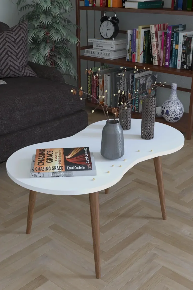 Resigilat: Masa de Cafea London Homs 90 x 41 x 40 cm, Alb Marmurat - Nuc