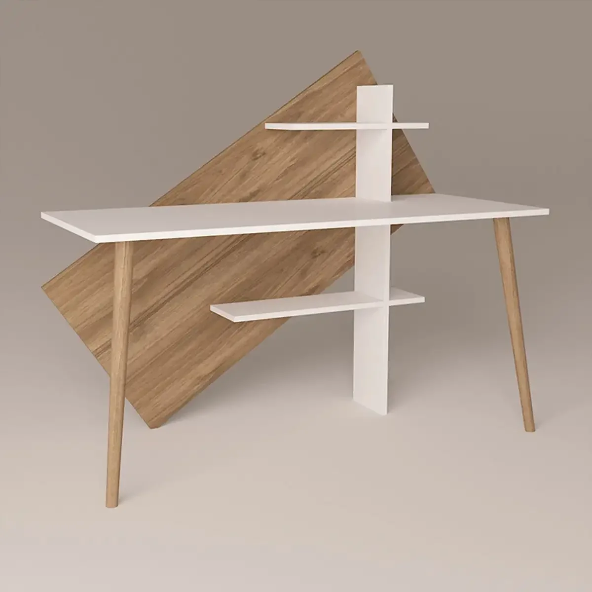 Birou Picioare Lemn Geometric Homs 140x60 cm Nuc-Alb