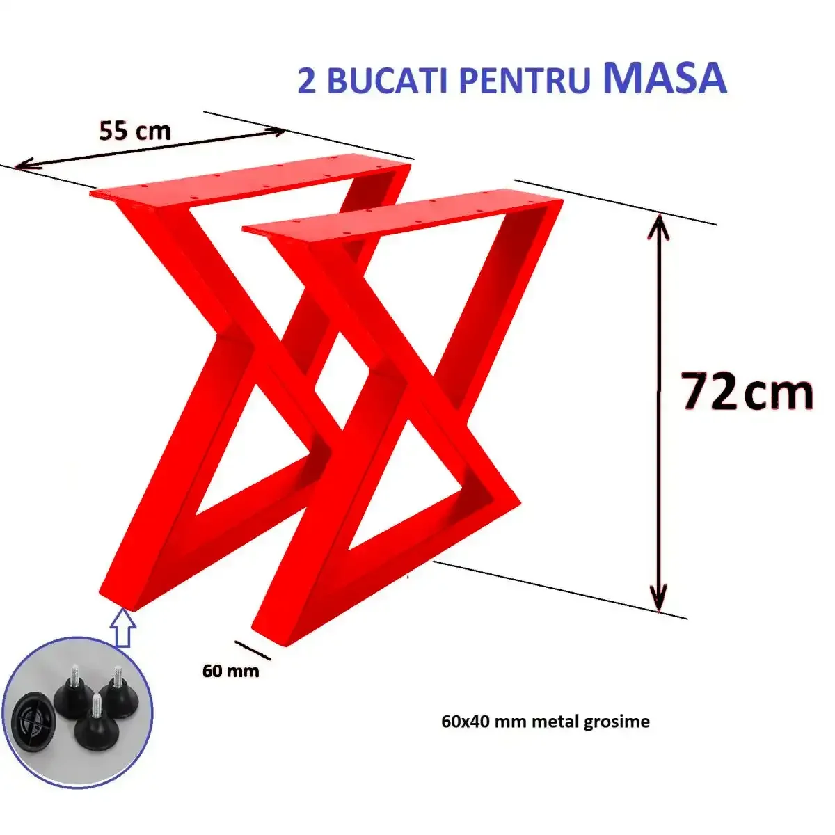 Set picioare  din metal,culoare rosu,72 cm