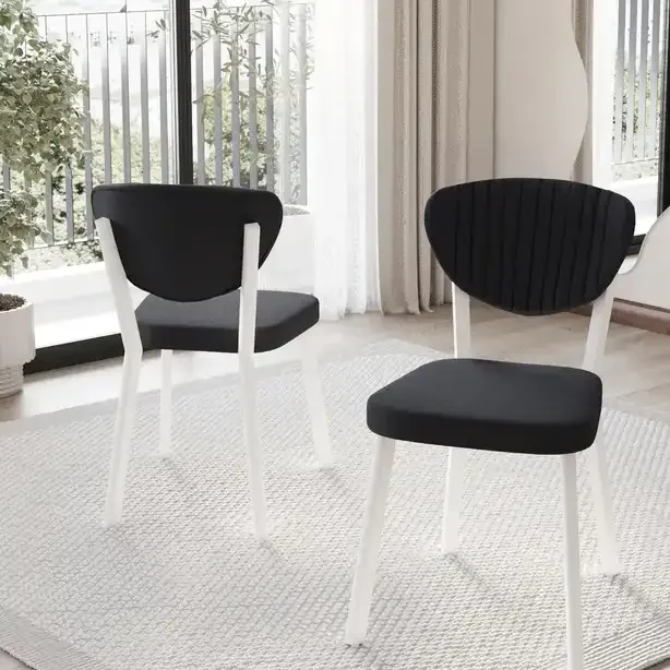 Scaun tapițat Barton HOMS Alb-Negru cu Structură Metalică – 85 cm
