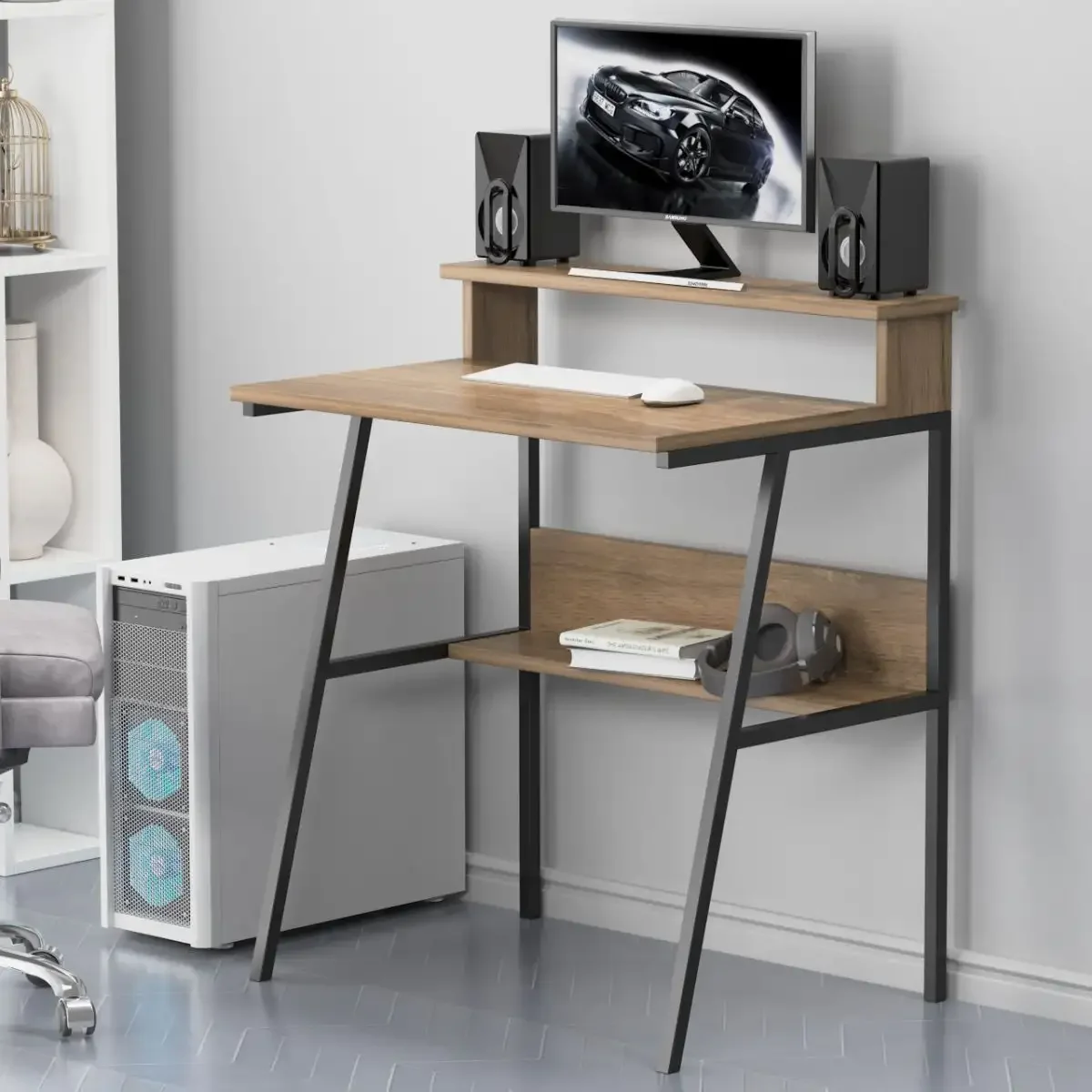 Birou/masa PC, Hodor Homs, nuc/negru,86x70x50 cm