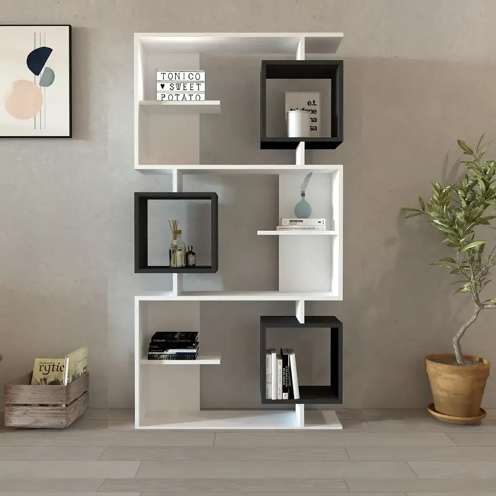 Biblioteca Idalia culoare alb si antracit 172 cm