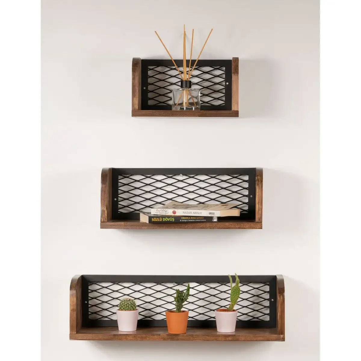 Set 3 etajere Box Homs, nuc-metal negru, 60 x 17 x 10 cm