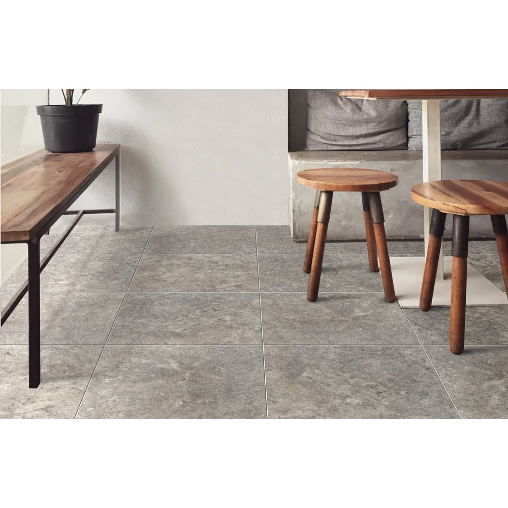 Gresie Exterior / Interior Portelanata Pewter Travertine 60 x 60 Cm Mata Rectificata Tip Piatra Naturala
