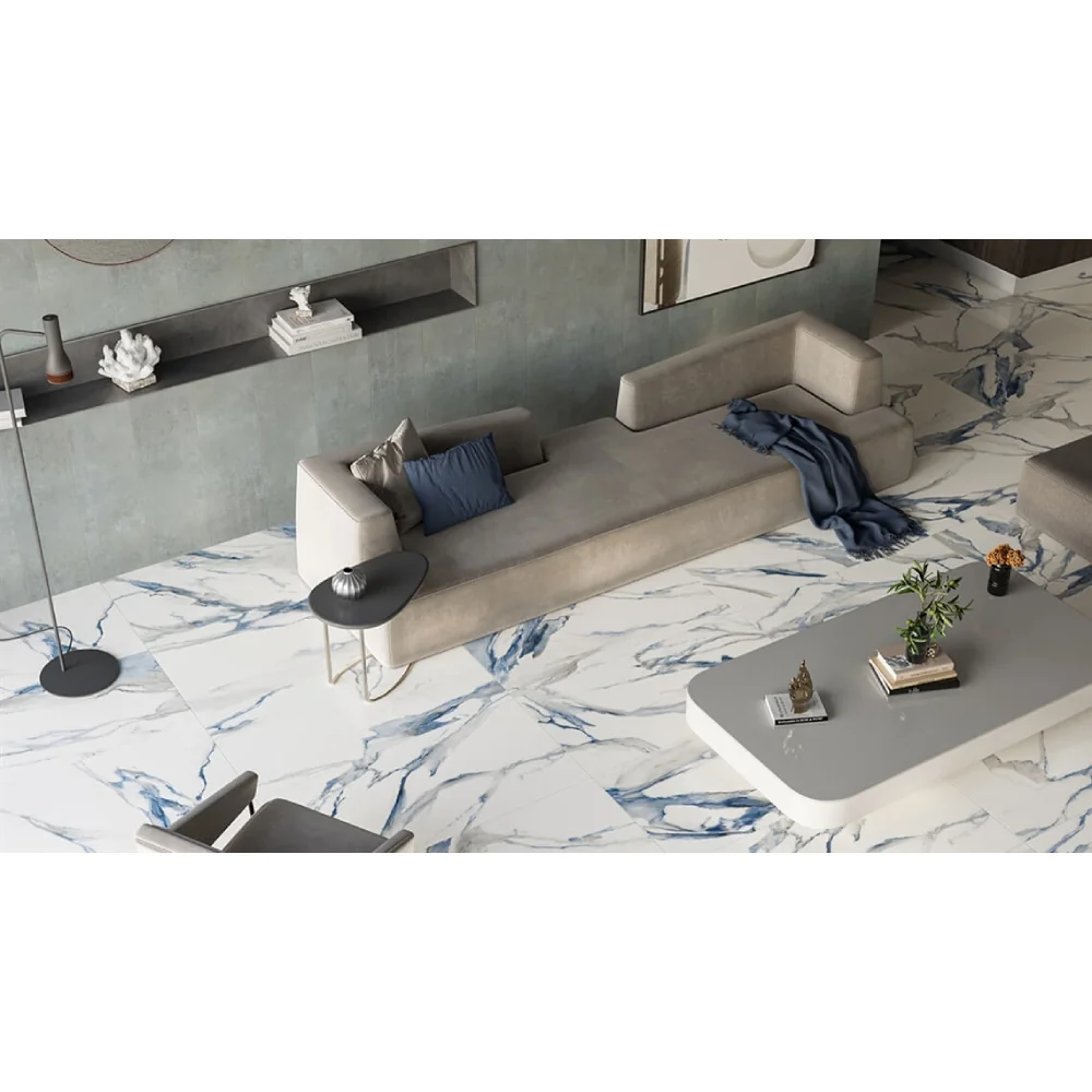 Gresie Exterior / Interior Portelanata Calacatta Aqua Blue 30 x 60 cm Lucioasa Rectificata Tip Marmura