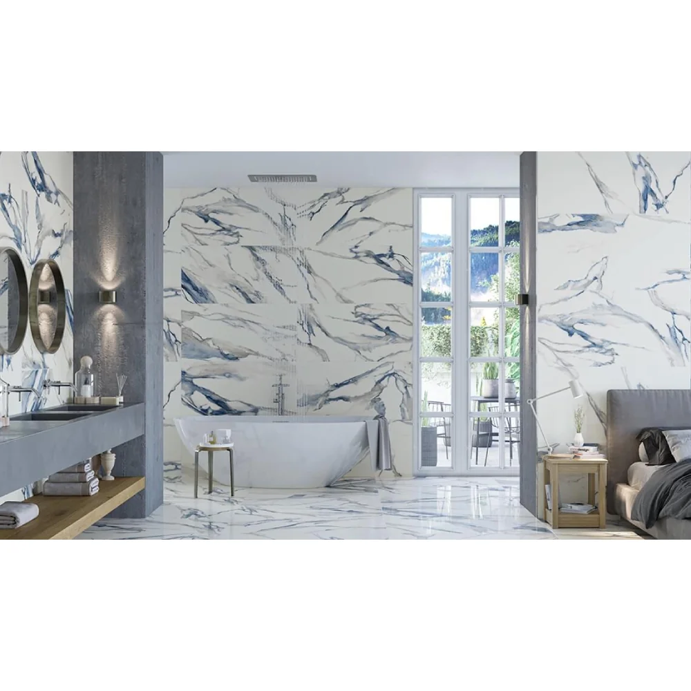 Gresie Exterior / Interior Portelanata Calacatta Aqua Blue 30 x 60 cm Lucioasa Rectificata Tip Marmura