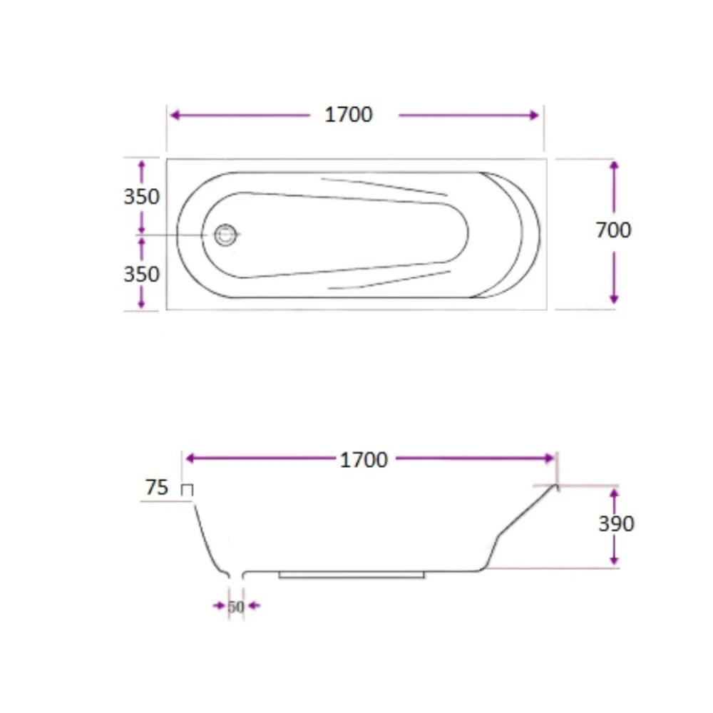 Cada Baie Dreptunghiulara Bella WB-S001 Cu Manere Acril 170 x 70 cm