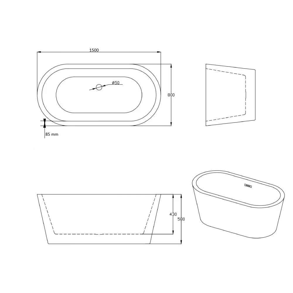 Cada Baie Freestanding Bella WB-814 Acril 150 x 80 x 58 cm Alb