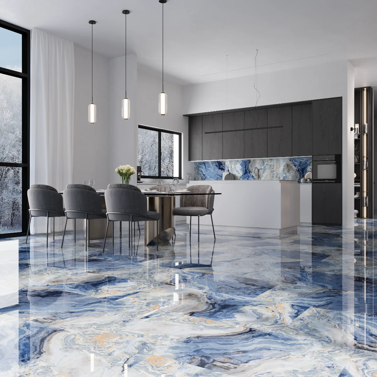 Gresie Exterior / Interior Portelanata Hypnos 60 X 120 Cm Lucioasa Rectificata Tip Marmura