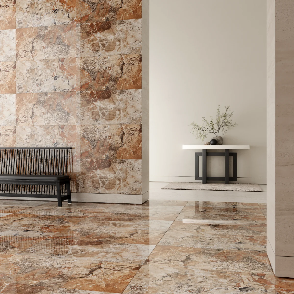 Gresie Exterior / Interior Portelanata Amstorm Brown 60 x 120 Cm Lucioasa Rectificata Tip Marmura