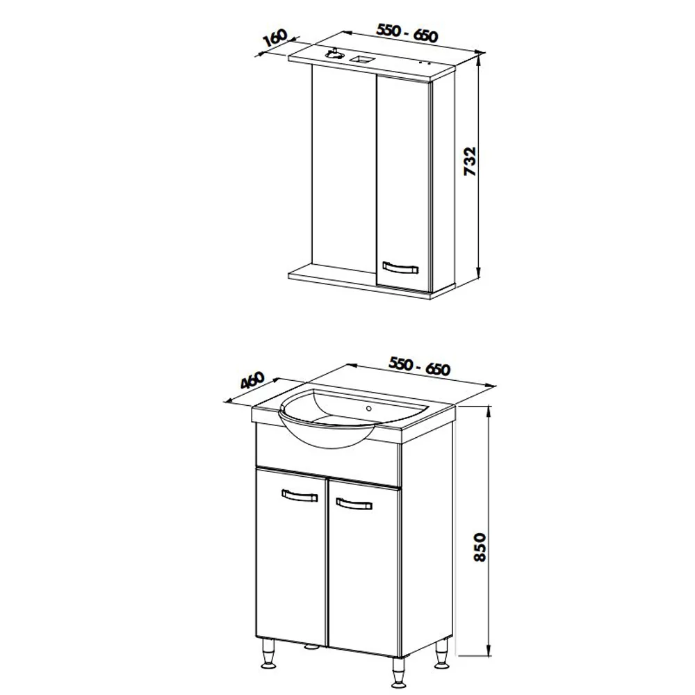 Set Mobilier Baie Olimpos 3 Piese Alb 55 Cm