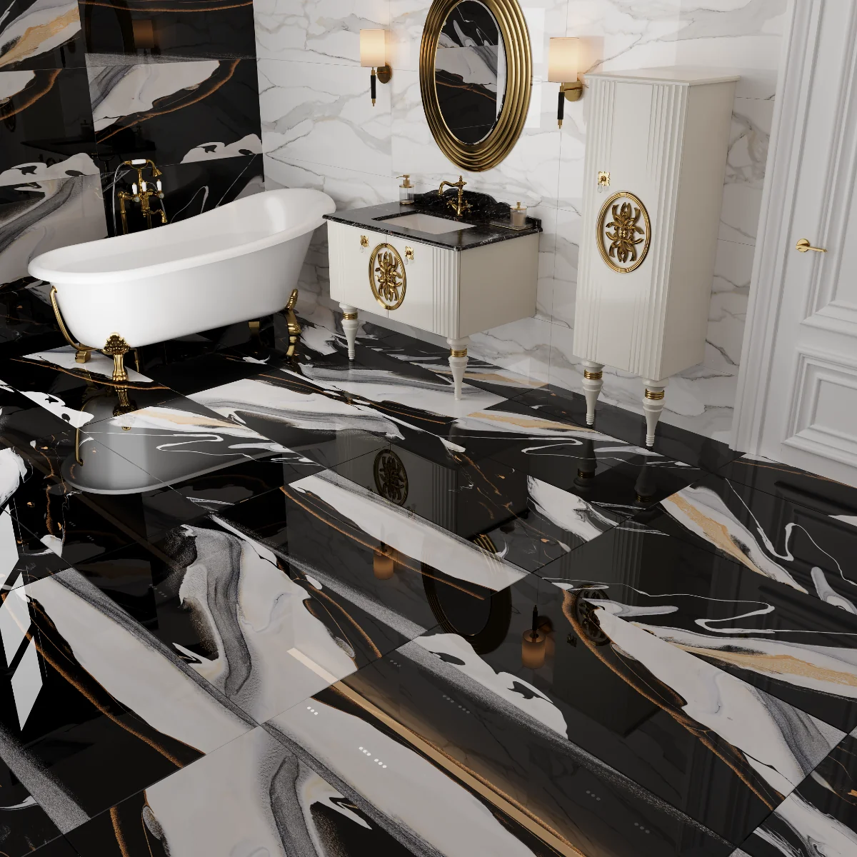 Gresie Exterior / Interior Portelanata Hilty Black 60 x 120 cm Lucioasa Rectificata Tip Marmura