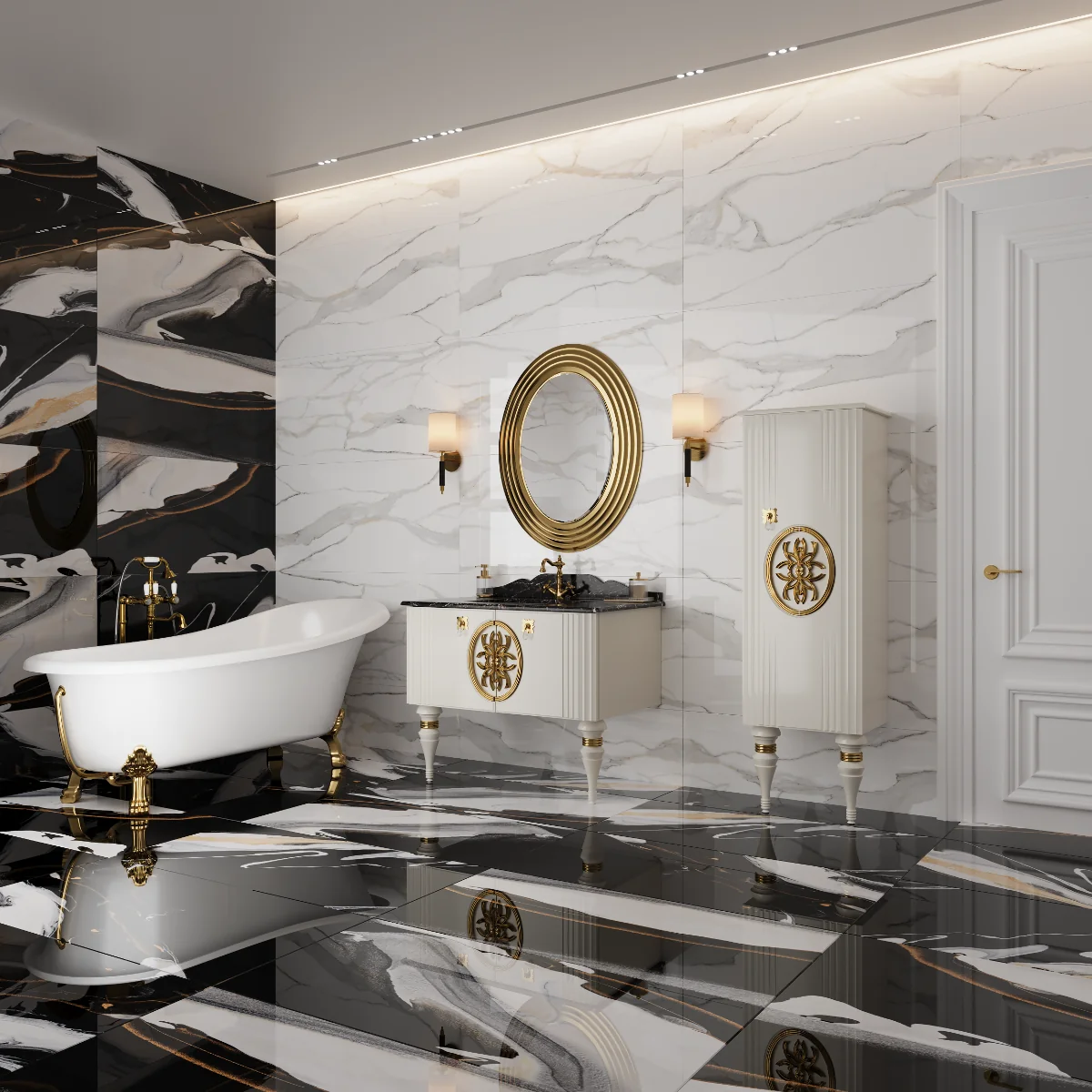 Gresie Exterior / Interior Portelanata Hilty Black 60 x 120 cm Lucioasa Rectificata Tip Marmura