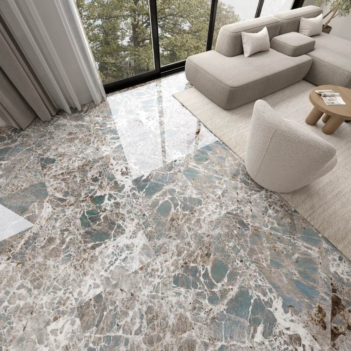 Gresie Exterior / Interior Portelanata Amazonite 60 x 120 cm Lucioasa Rectificata Tip Marmura