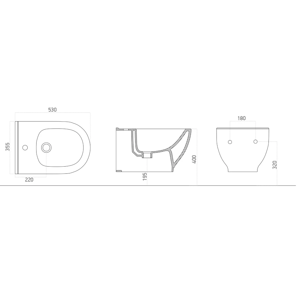 Bideu Baie Suspendat Celesta Brillo 53 x 35.5 cm Fără Margini Ceramică Sanitară Antracit