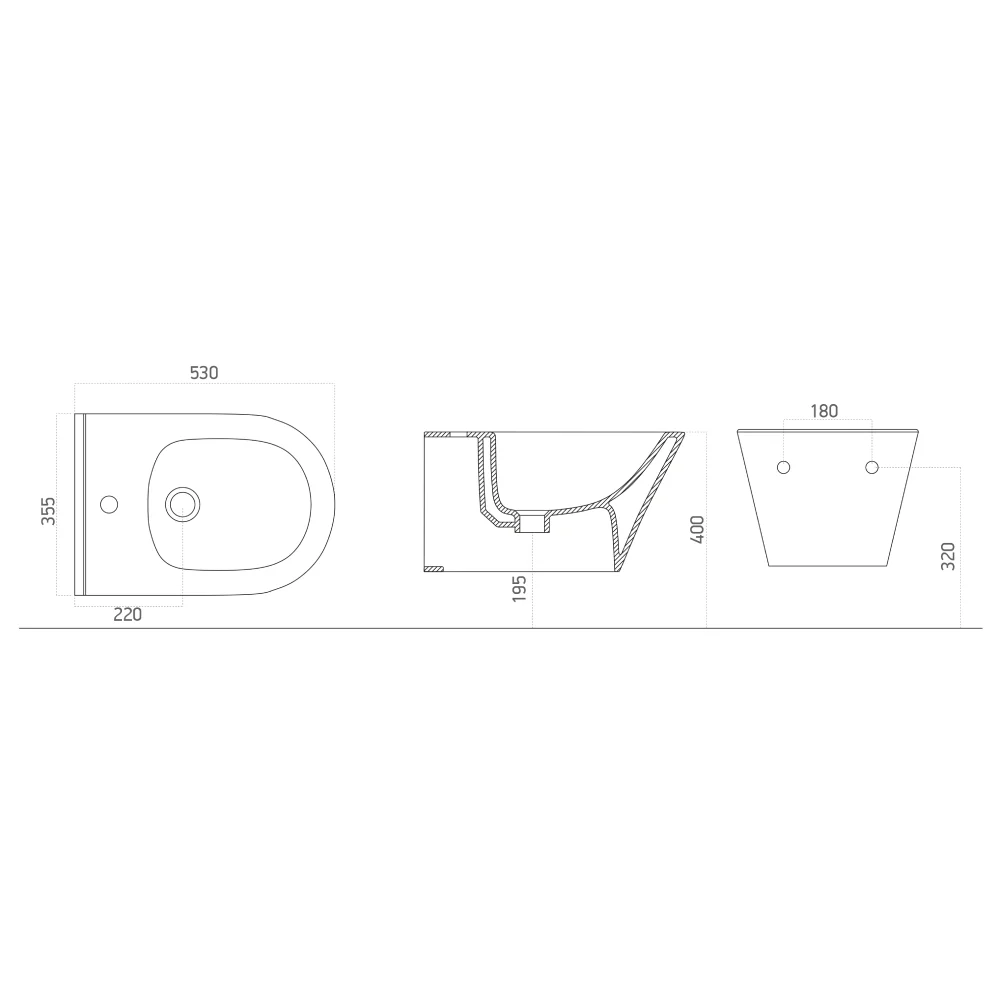 Bideu Suspendat Celesta Ava 53 x 35.5 cm Fără Margini Calitate Premium Ceramică Antracit Sistem Fixare Ascuns