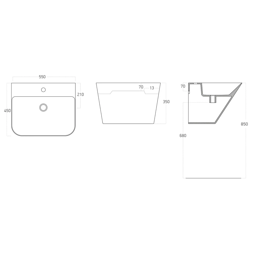 Lavoar Baie Suspendat Celesta Coral 55x35x45 Cm Negru Mat